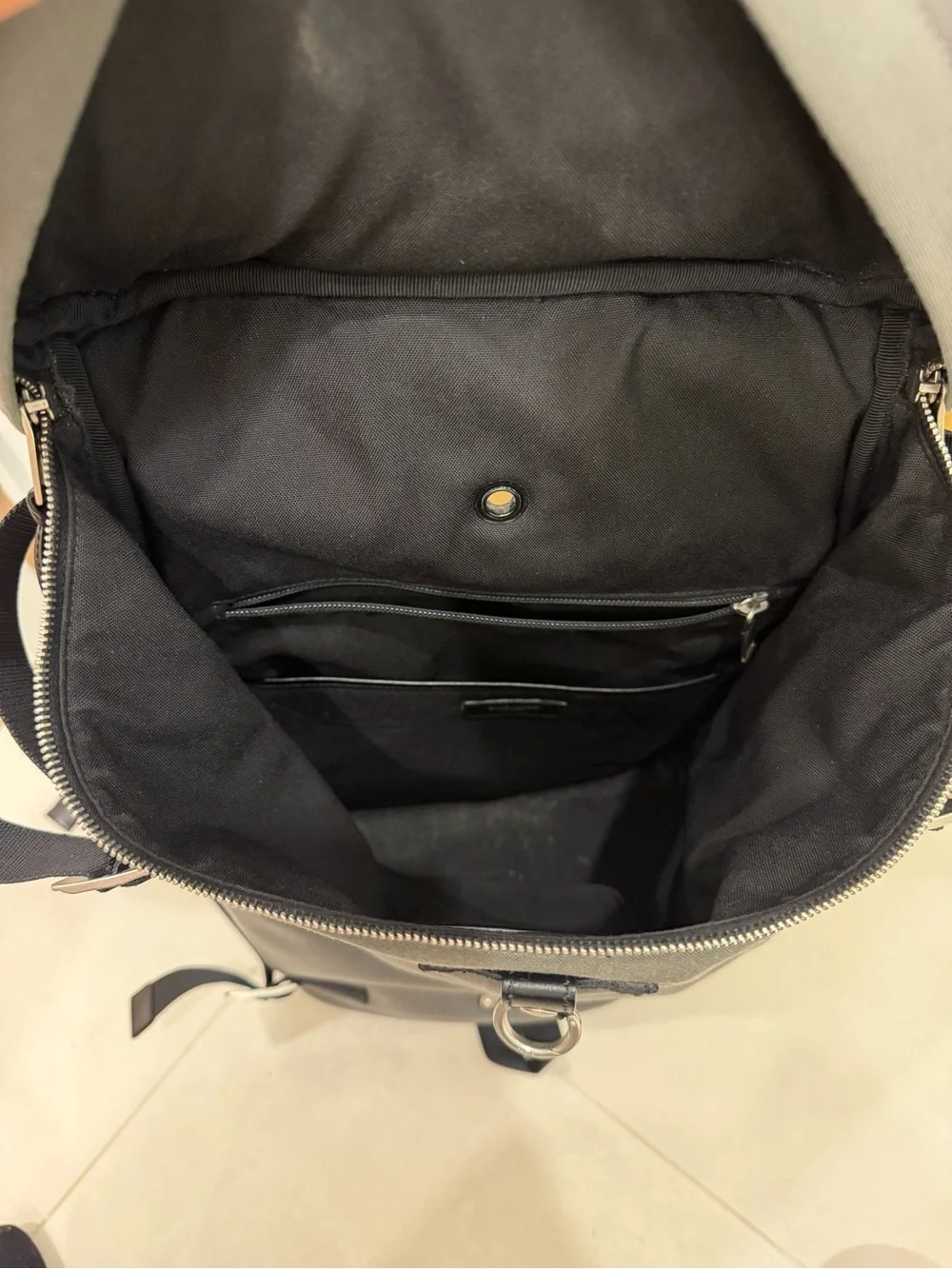 Saint Laurent Gray Roll-Top Backpack with Silver Hardware
